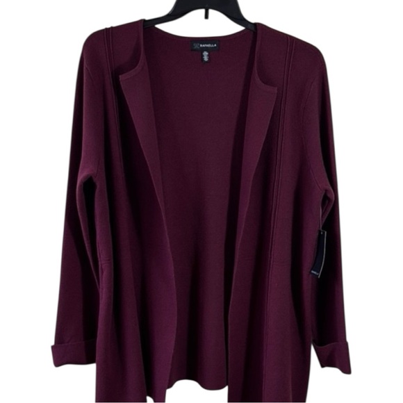 Rafaella Sweater Burgundy Cardigan Open‎ Front in Size XXL  NWT - Picture 1 of 8
